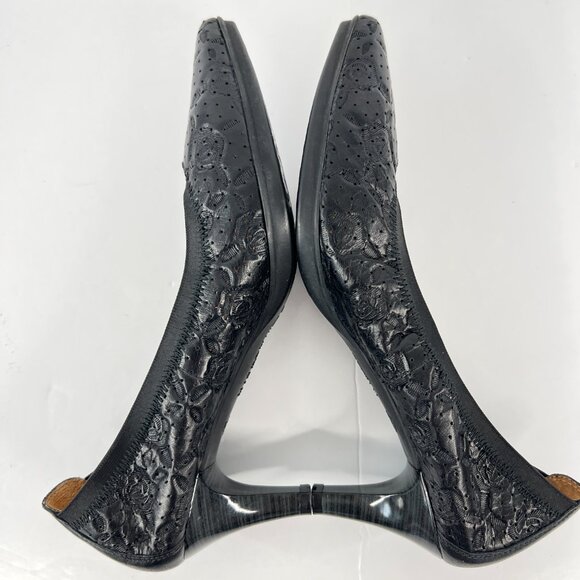 Sz 39 Hispanitas Black Floral Texture Elastic Pointed Toe Pump Heels - Picture 6 of 13